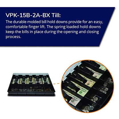 APG Vasario Series Cash Drawer Replacement Tray | Plastic Molded Till for Cash Register| 5 Bill/ 5 Coin Compartments | 14.2" x 2.35" x 12.05" | VPK-15B-2A-BX - style: VPK-15B-2A-BX