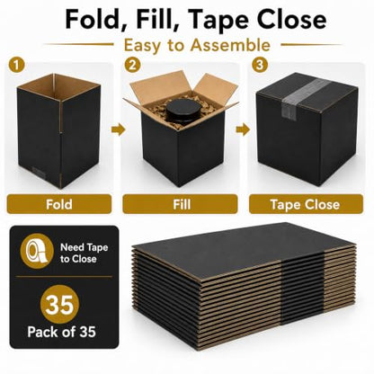 6x6x6 Black Shipping Boxes, Pack of 35 - size: 6"x6"x6"