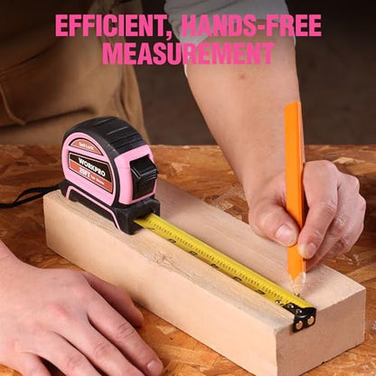 WORKPRO 25FT Pink Tape Measure, Dual Lock Measuring Tape - Pink Ribbon