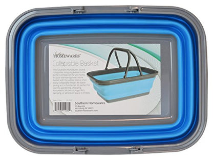 Collapsible Shopping Basket Tote – Silicone Market Basket with Handles, Portable and Foldable, Blue