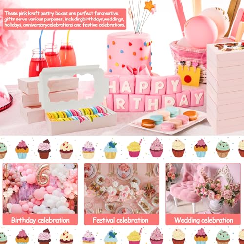 60 Pack 7 x 4 3/8 x 1.5 Inch Pink Cookie Boxes with Clear Window - color: 60PCS Pink Boxes
