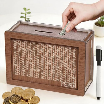 10000 Savings Challenge Box, Cashbox Kakeibo Money Saving Box, Money Vault Saving, Wood Money Box, Gadget Gift Decoration for Teens and Adults for Christmas, Easter, Valentines Day