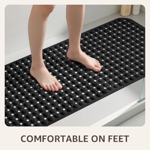 OTHWAY Bath Tub Shower Mat Non Slip, Bathtub Floor Liner Mats for Inside Shower Bathroom, Suction Cups and Drain Holes for Feet Scrubbing, Machine Washable, Soft on Feet, 35x16 Inch, Black - color: Black