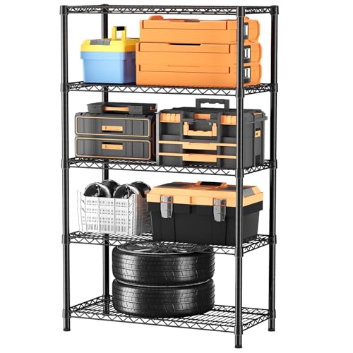 SINGAYE 5 Shelves Adjustable Shelf Heavy Duty Wire Storage Shelving Metal - color: Black, size: 5-Tier-18"Dx36"Wx71"H