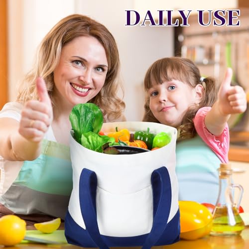 Reginary Large Canvas Tote Bag Bulk - color: Navy Blue and White