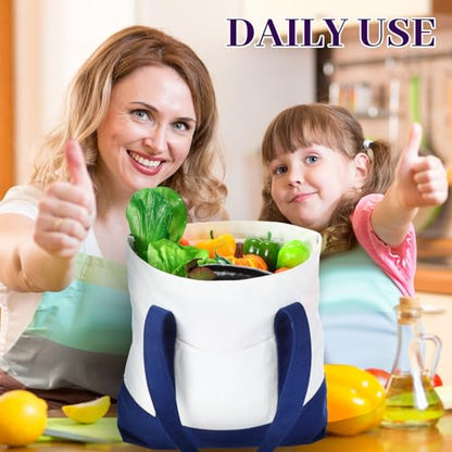 Reginary Large Canvas Tote Bag Bulk - color: Navy Blue and White