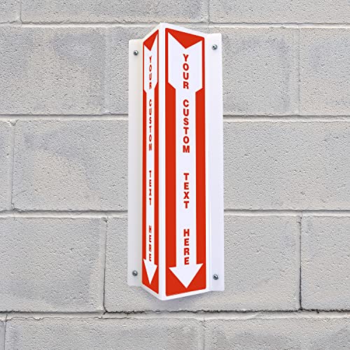SmartSign Custom Two-Sided V-Shaped Projecting Sign with Down Arrow Design, 18 x 4 inch, Add Your Own Text, 120 mil Polished Acrylic, Made in USA - color: #6. Custom Message White Acrylic