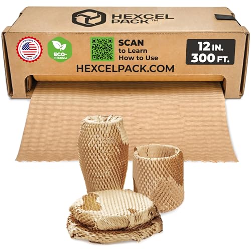 HexcelPack HexcelWrap Mini Honeycomb Packing Paper - Natural, 12" x 300' - color: Natural HoneyComb, size: 12" x 300 Feet - Roll with Dispenser Box