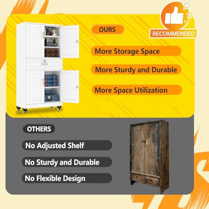 pozdeg 74" White Lockable Rolling Metal Garage Storage Cabinet - color: White