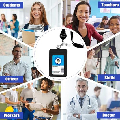 bolimoss Black Leather Badge Holder with Retractable Reel, Quick Release Buckle and Safety Adjustable Breakaway Lanyards with Swivel Metal Clasp Lanyard for Teacher Students Offices Staff Nurse - color: Black