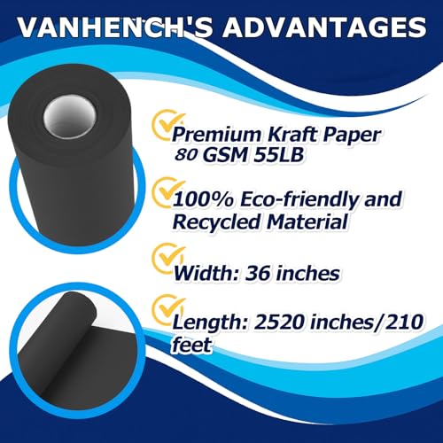Vanhench 36" x 2520" (210') Black Wrapping Paper Roll - color: Black, size: 36" Width X 210' Length