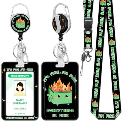 Hancynir Dumpster on Fire Lanyards for Id Badges with Retractable Reel Clip - color: Dumpster on Fire Green