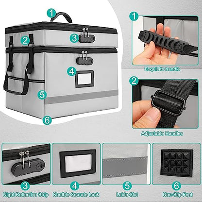 EXLIFBAG Fireproof File Organizer with Lock, 2 Layer - color: Grey, size: 2 Layer