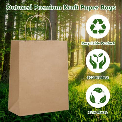 OUTUXED 300pcs 8x4x10in Brown Paper Bags with Handles, Kraft Gift Bags - color: Brown 8x4x10in, size: 1 Count (Pack of 300)