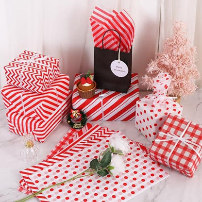 BEISHIDA 120 Sheets Red White Tissue Paper Bulk for Gift Wrapping Gift Bags - color: 6rw120