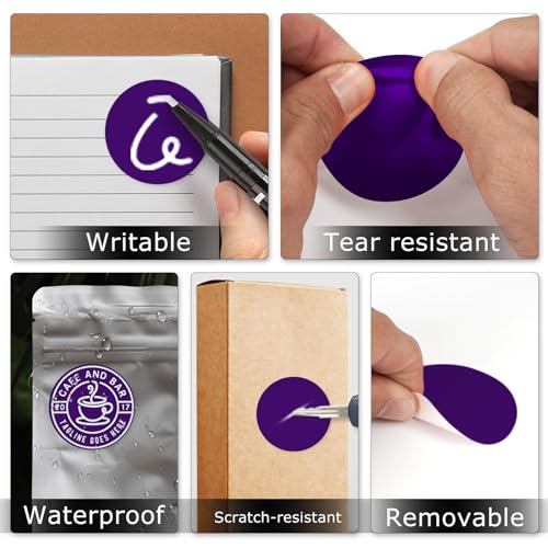 Purple Round Stickers 2 Inch Waterproof Vinyl Coding Labels 200 PCS - color: Purple