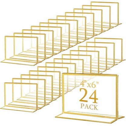 Hoteam 24 Pack 6 x 4 Inch Gold Acrylic Sign Holder Picture Frame - size: 6 x 4 Inch