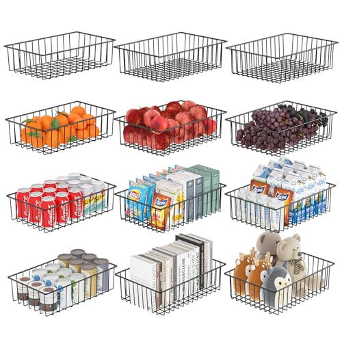 Simple Trending 12 Pack Extra Large Wire Storage Baskets, Black - size: 12 pack