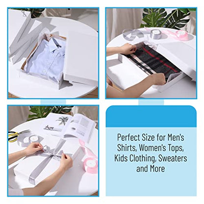 MPFY- White Shirt Gift Wrap Boxes with Tissue Paper and Wrapping Band,10 Pack, White, 15”x9.5"x2", Christmas Gift Boxes with Lids