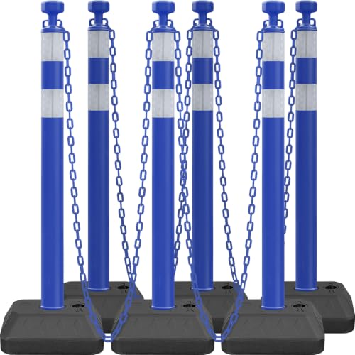 6 Pack 40" Stanchions, Chain Barriers for Crowd Control, Blue - color: Blue White
