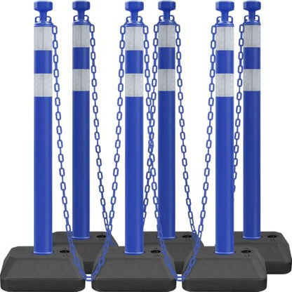 6 Pack 40" Stanchions, Chain Barriers for Crowd Control, Blue - color: Blue White