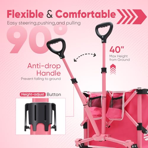 Sekey Collapsible Wagon, 300 lb Capacity, 29 in Cargo Bed, Compact Fold - color: Light Pink, size: 300lbs