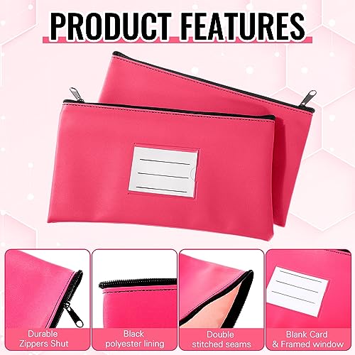 Paterr 6 Pcs Money Bags with Zipper, 11"x 6" Deposit Bank Bag, Rose Red - color: Rose Red