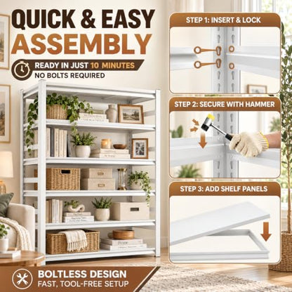 Heavy Duty Metal Bookshelf Adjustable 5 Tier Book Shelf with Bolt-free - size: Well‑Loved 72"H×35.4"W×15.7"D
