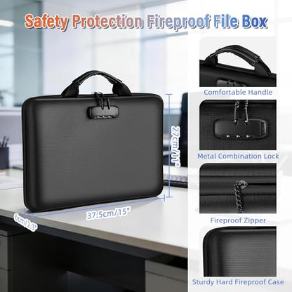 Fireproof Document Safe Box with Lockable Zipper, Hard-shell, 13 Pockets, Waterproof for Important Papers Binder, Fire/Water Resistant File Box for Travel, Home & Office, Organizer for Passport, Cards - size: M