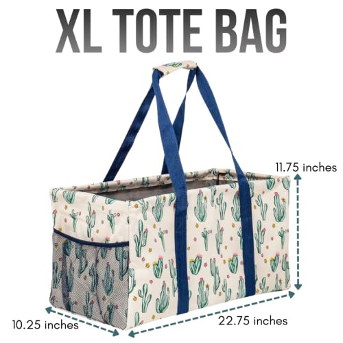 Extra Large Utility Tote Bag - Oversized Collapsible Beach Bag - Cactus - color: Cactus White