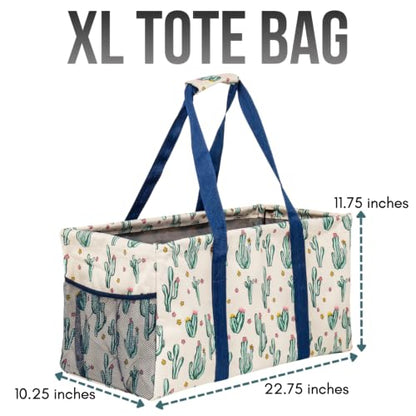 Extra Large Utility Tote Bag - Oversized Collapsible Beach Bag - Cactus - color: Cactus White