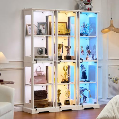 LELELINKY Farmhouse Narrow Glass Display Cabinet with Doors Set of 3 - color: White, size: 3 Pack