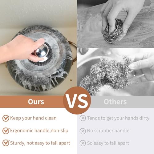 15pcs Steel Wool Scrubber with Replacement Wire Sponge Pads, Steel Scrubber - size: 3 Handle+12 Pads