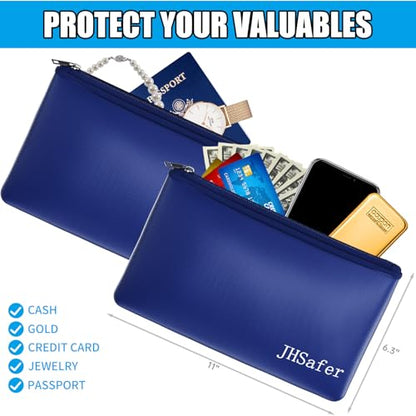 6400℉ Fireproof Money Bags with Zipper,Cash Safe Pouch,11''x6.3'' - color: Blue