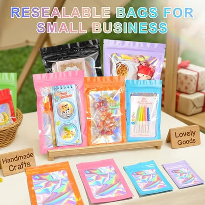 ANZNKU 100PCS Holographic Pink Mylar Bags, Resealable Smell Proof 5.1x8.3 - color: Pink, size: 5.1 x 8.3 Inch