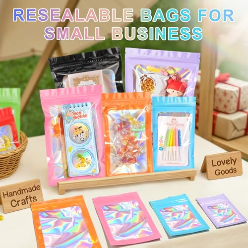 ANZNKU 100PCS Holographic Pink Mylar Bags, Resealable Smell Proof 4.7x7.9 - color: Pink, size: 4.7 x 7.9 Inch
