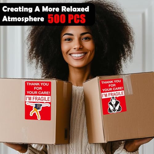 Funny Fragile Stickers for Shipping & Moving, 500pcs Waterproof Labels with Thank You for Care Design, 2x3 Inch Humor Decals for Safe Package - style: 2*3 inch fragile bow