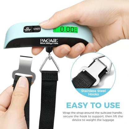 BAGAIL Digital Luggage Scale, 110lbs Hanging Baggage Scale with Backlit LCD Display, Portable Suitcase Weighing Scale, Travel Luggage Weight Scale with Hook, Strong Straps for Travelers - color: Mint