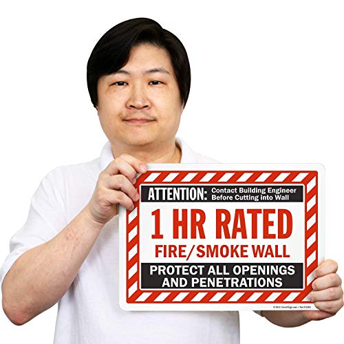 SmartSign - S-8937-EU-10x14-D1 Attention - 1 Hr Rated Fire / Smoke Wall Label by | 10" x 14" Laminated Vinyl 10" x 14" Laminated Vinyl - Fire/Smoke Wall Label - color: 10" x 14" Laminated Vinyl - Fire/Smoke Wall Label