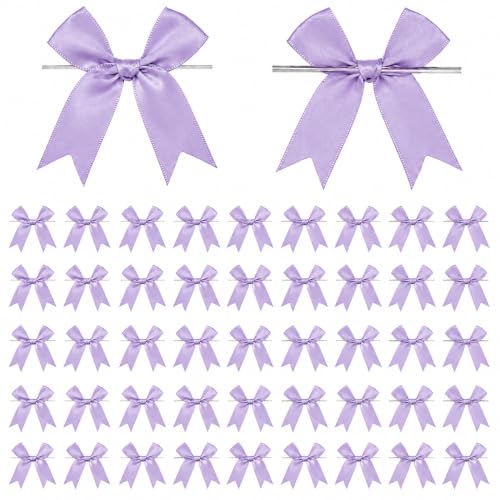 50 Pcs Twist Tie Bows for Treat Bags and Gift Wrapping, Lavender - color: Lilac