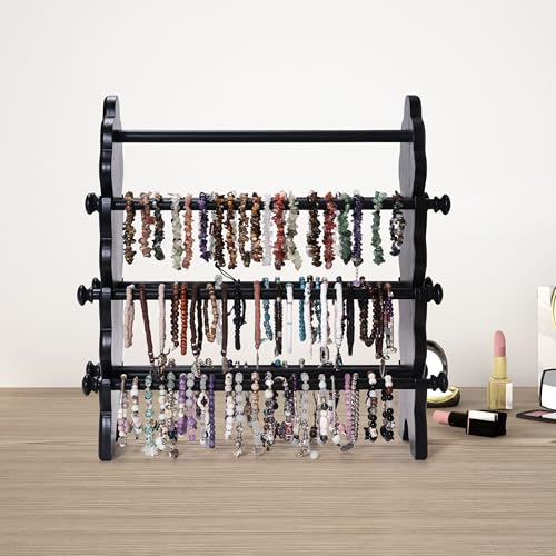 Two-Sided Wooden Bracelet Holder Display Stand with 6 Removable Holders - style: 6 Tier-Black
