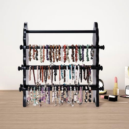 Two-Sided Wooden Bracelet Holder Display Stand with 6 Removable Holders - style: 6 Tier-Black