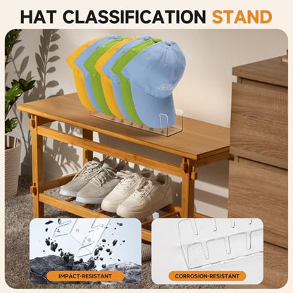 Acrylic Baseball Cap Organizer Rack 2-Pack - Holds 14 Hats, No Install Space Saving Display Stand for Closet, Bedroom, Entryway (Clear) - size: 2pack