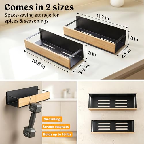 EDELHAUS Magnetic Spice Rack for Fridge with 24 Bamboo Lid Jars