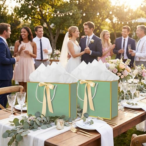 woric 13.7" Sage Green Gift Bag with Handles, 2 Pack Wedding Gift Bags - color: Sage Green