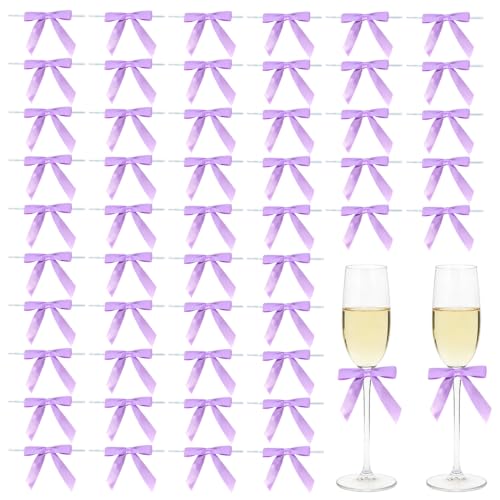 Purple Satin Pre-Tied Twist Tie Bows, 50 Pack for Treat Bags - color: Purple