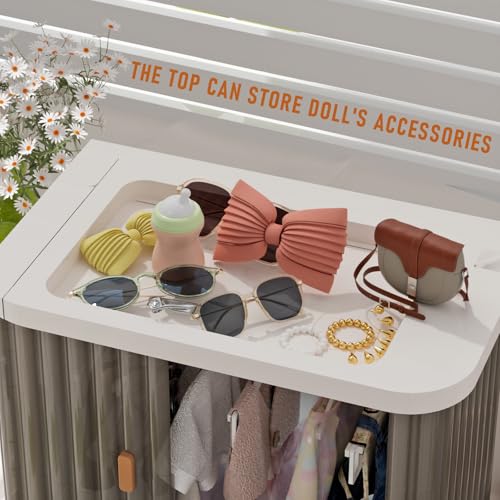 Doll Wardrobe Storage Box, Foldable Doll Closet, Transparent Grey