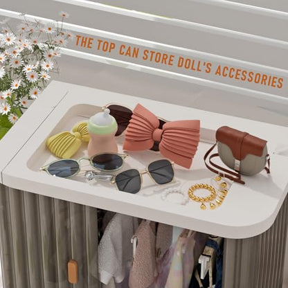 Doll Wardrobe Storage Box, Foldable Doll Closet, Transparent Grey
