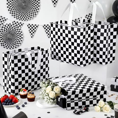 Abbylike 30 Pcs Checkered Racing Gift Bags Bulk, Large Reusable Tote Bags - style: Checkered Racing