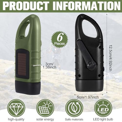 Mudder 6 Pack Hand Crank Flashlights Solar Powered Flashlight, Green,Black - color: Green,Black